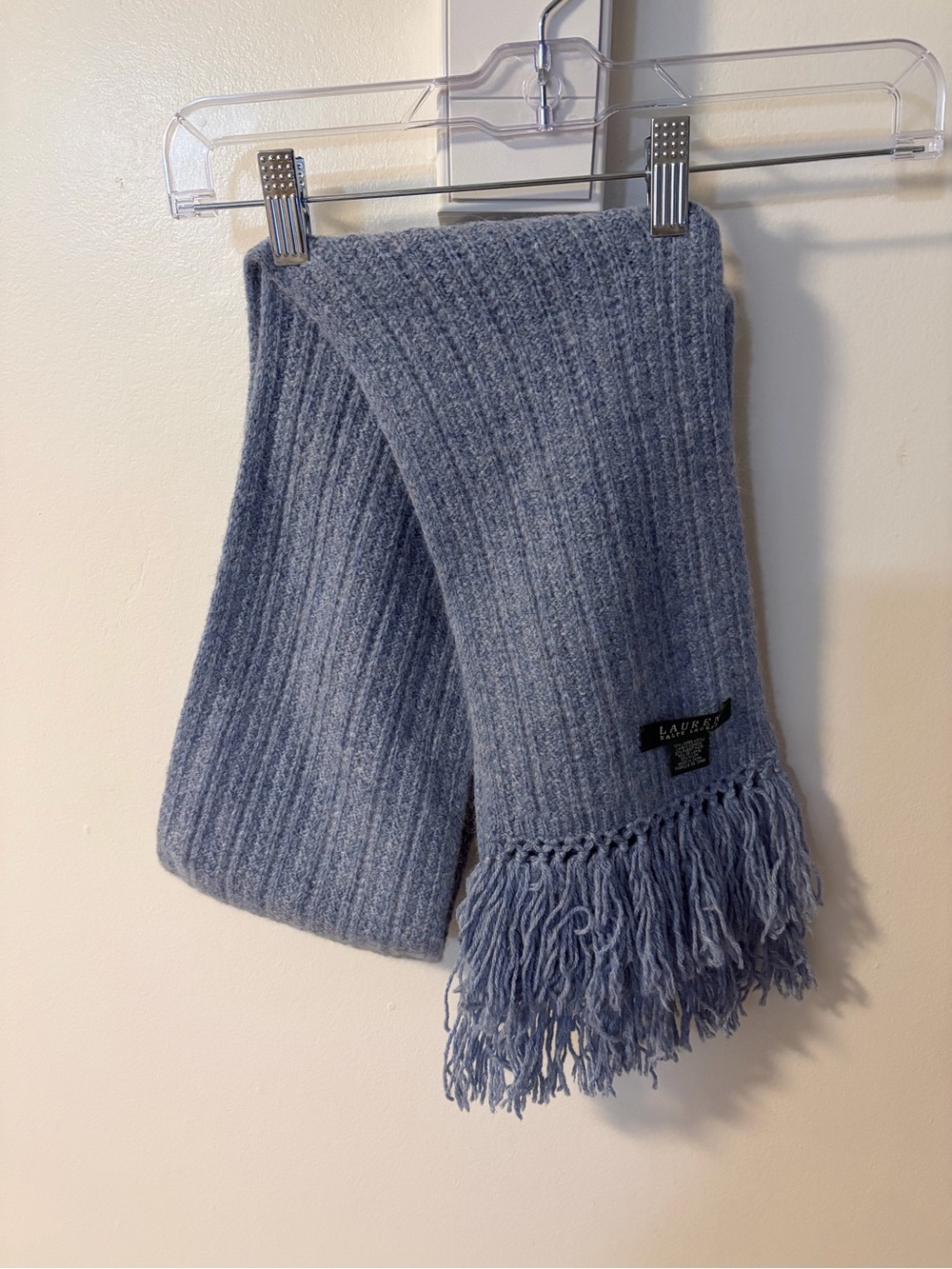 Ralph Lauren Soft Blue Ribbed Fringe Throw